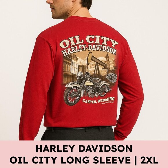 Harley-Davidson Other - Harley-Davidson Bikercore Oil City Long Sleeve Graphic Tee Vintage Red 2XL